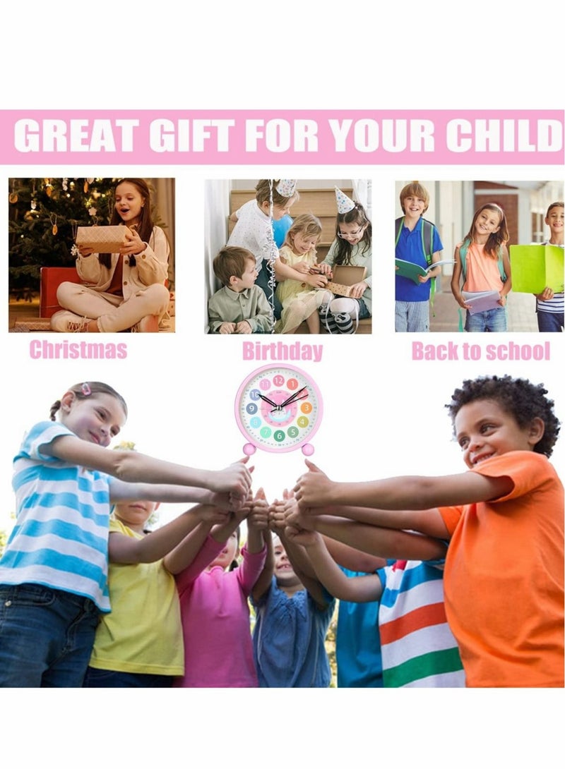 Captaintech Kids Learning Alarm Clock for Girls, Silent Small Cute Table Clocks Battery Powered, 4 inch Analog Alarm Clock for Bedrooms - Image 4