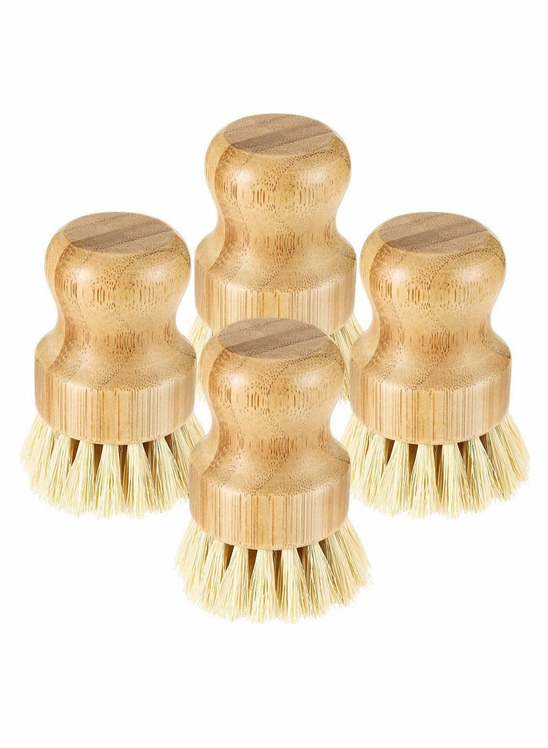 4 Pcs Palm Pot Brush， Bamboo Mini Scrub Brush Coconut Bristles Pot Brushes Dish Scrubber for Cast Iron Skillet, Kitchen Sink, Bathroom, Household Cleaning  - Image 1