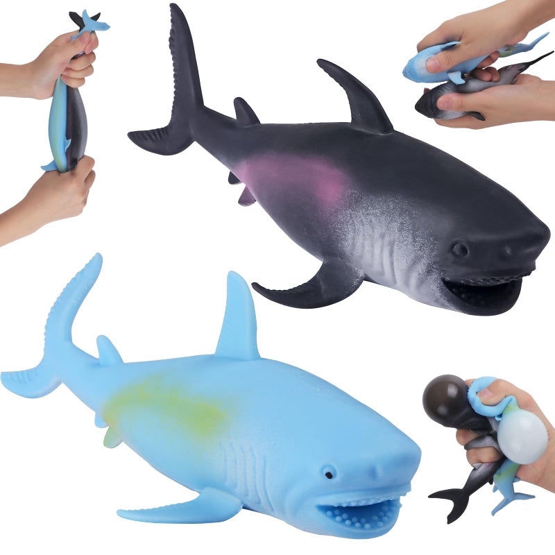 AiSiXin Shark Stress Balls 2Pack Squishy Toys for Kids Adults 8 Inch Shark Squishy Ball Dough Ball Animal Squeeze Stress Toys Stretchy Stress Relief Sensory Fidget Toys Party Favors Birthday - Image 2