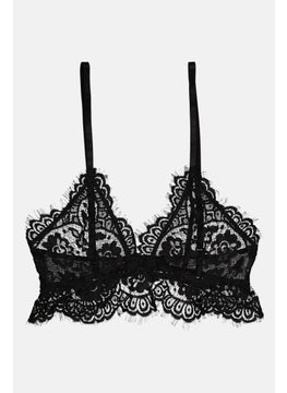 NA-KD Women Lace Non Padded Textured Triangle Bra, Black  - Image 1