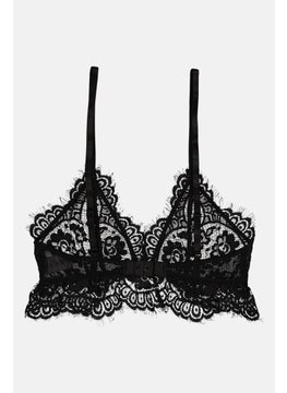 NA-KD Women Lace Non Padded Textured Triangle Bra, Black  - Image 2