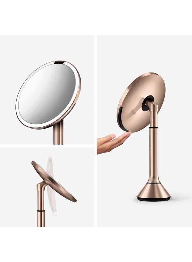 simplehuman Sensor Touch Control Mirror, 20cm Rose Gold. Tru Lux Light System. Touch Control Brightness. Motion Sensor. 5X Magnification. Motion Sensor. Cordless. Rechargeable - Image 2