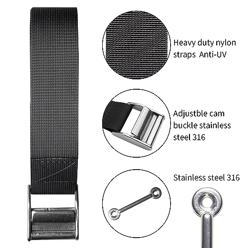 UCEDER 56" Battery Tie Down Strap Kit Battery Hold Down Strap with Stainless Steel 316 Cam Buckle, 4 Stainless Steel 316 Eye Strap Mounts, 8 SS Screws (2 Pack) - Image 3