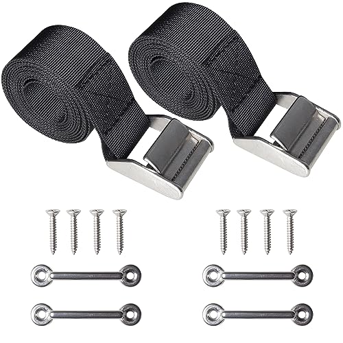 UCEDER 56" Battery Tie Down Strap Kit Battery Hold Down Strap with Stainless Steel 316 Cam Buckle, 4 Stainless Steel 316 Eye Strap Mounts, 8 SS Screws (2 Pack) - Image 1