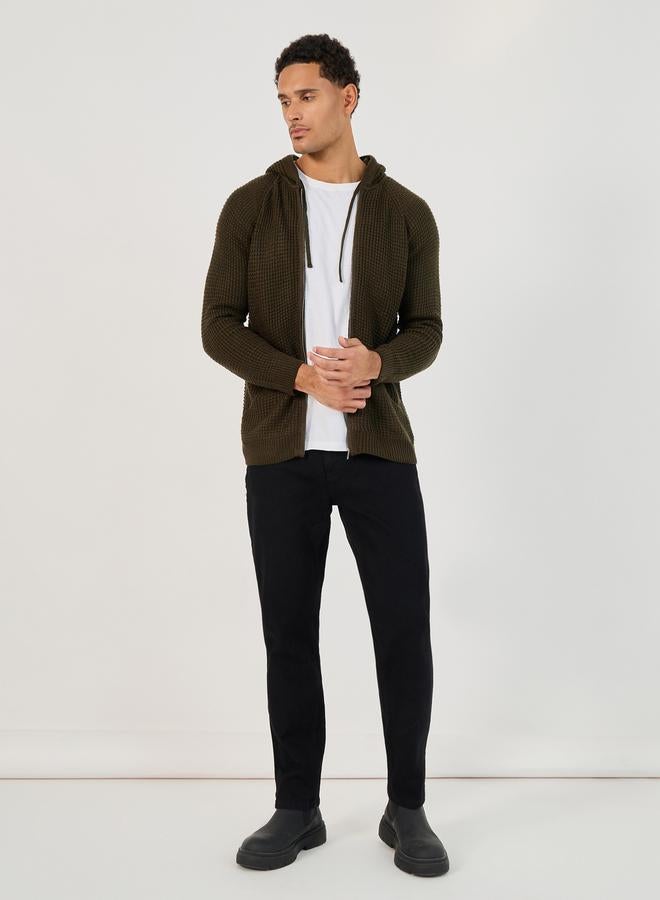 Styli Zip Through Waffle Knit Hooded Sweater - Image 2