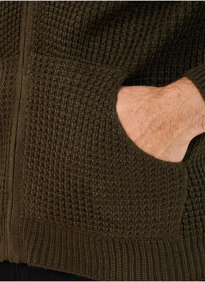 Styli Zip Through Waffle Knit Hooded Sweater