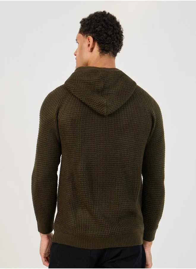 Styli Zip Through Waffle Knit Hooded Sweater