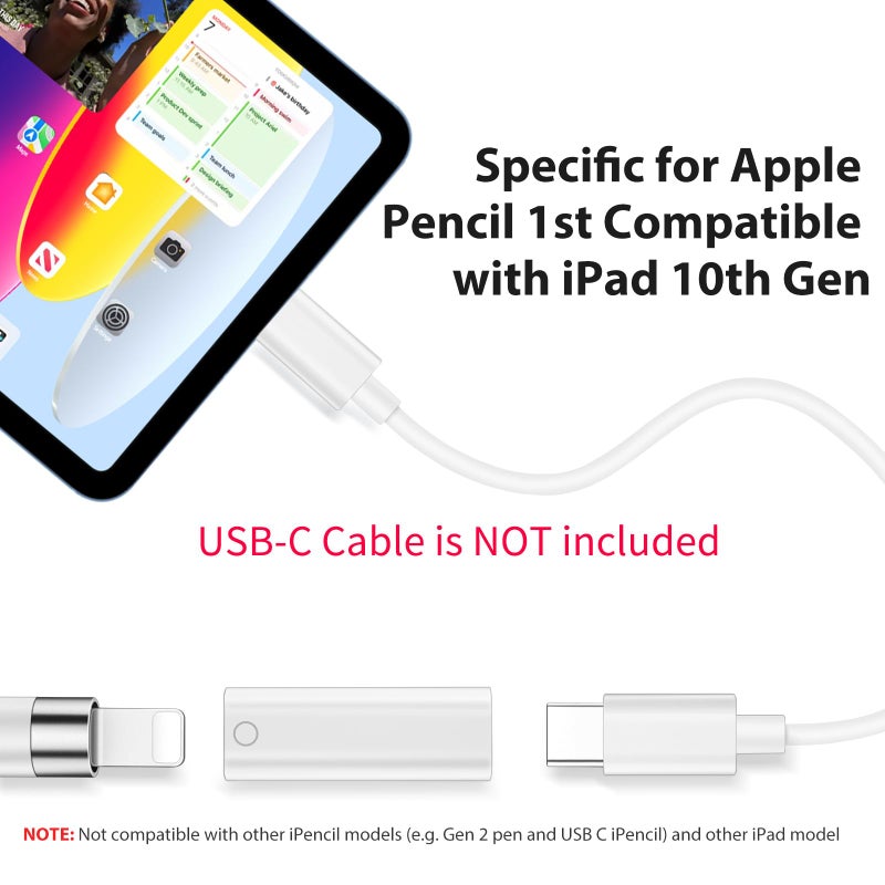 ASKUBSKU محول شاحن قلم رصاص لجهاز آبل قلم الجيل الأول، محول USB C إلى Lightning لملحقات توصيل الشحن، اقتران USB-C لجهاز آيباد الجيل العاشر 11 A16، محول USB-C إلى قلم رصاص الجيل الأول - Image 4