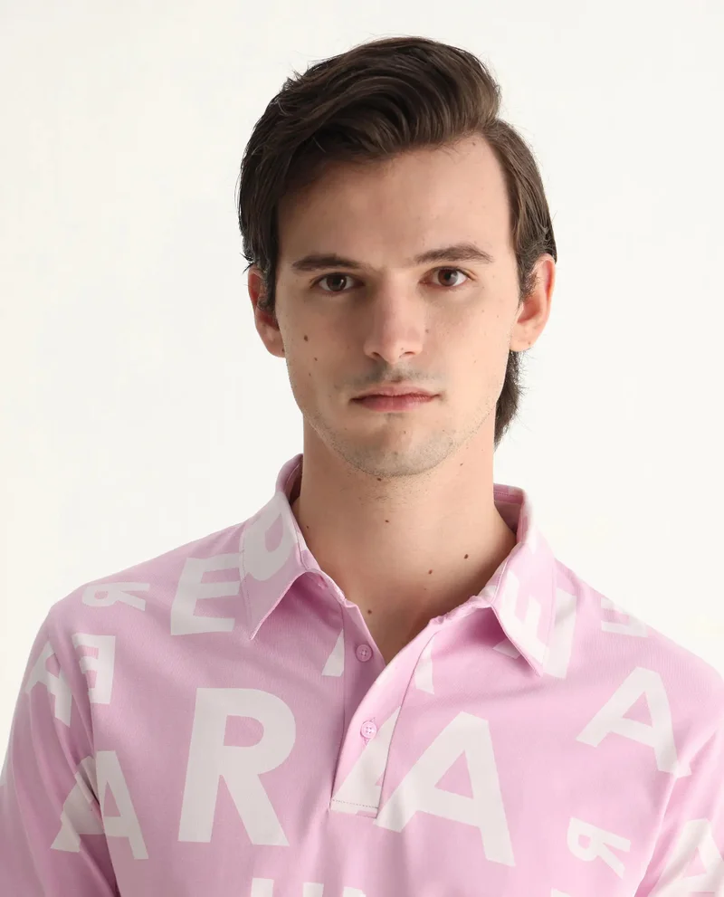 Rare Rabbit Rare Rabbit Men's Rocha Pastel Purple Cotton Lycra Fabric Collared Neck Half Sleeves Statement Polo T-Shirt