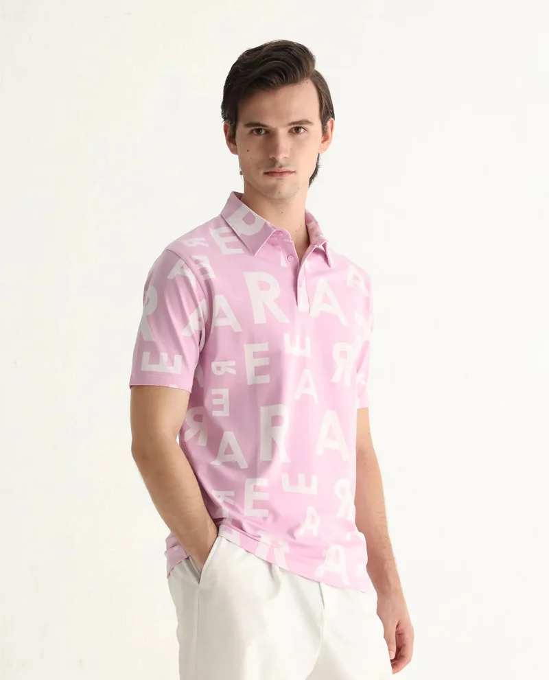 Rare Rabbit Rare Rabbit Men's Rocha Pastel Purple Cotton Lycra Fabric Collared Neck Half Sleeves Statement Polo T-Shirt