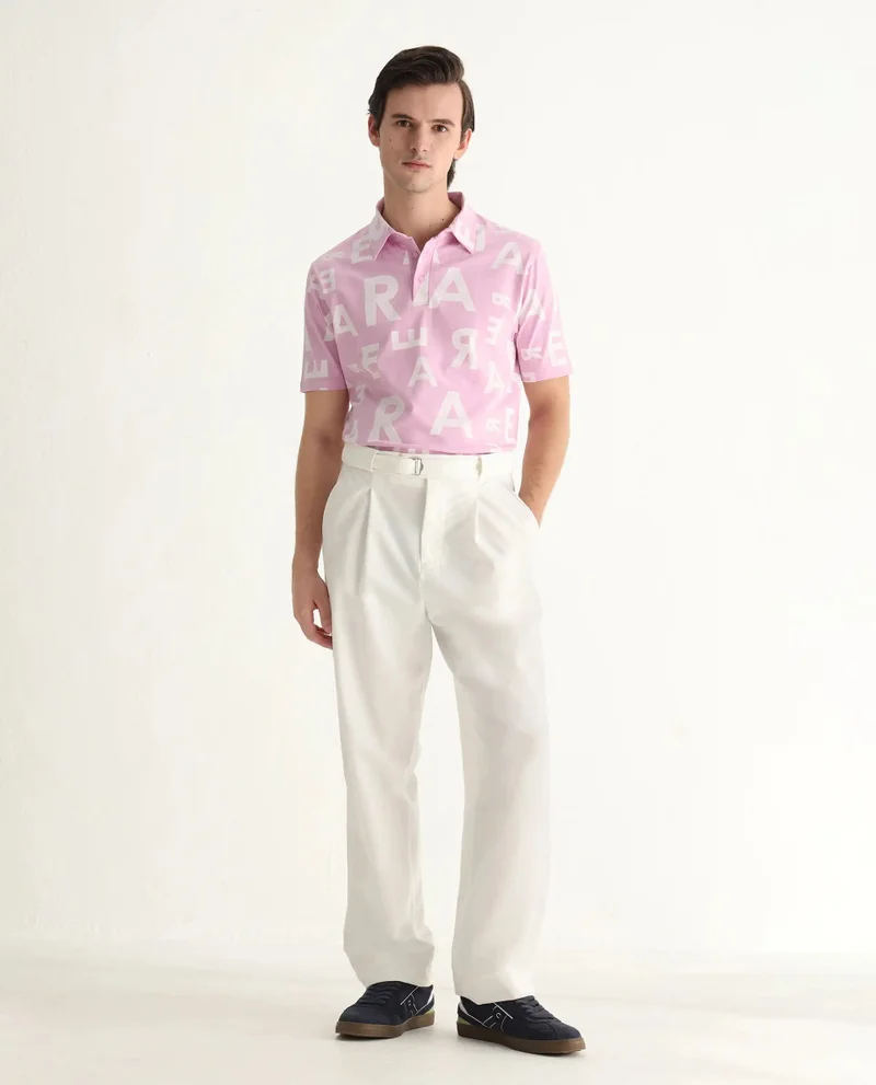 Rare Rabbit Rare Rabbit Men's Rocha Pastel Purple Cotton Lycra Fabric Collared Neck Half Sleeves Statement Polo T-Shirt