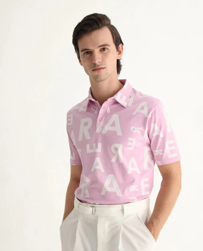 Rare Rabbit Rare Rabbit Men's Rocha Pastel Purple Cotton Lycra Fabric Collared Neck Half Sleeves Statement Polo T-Shirt