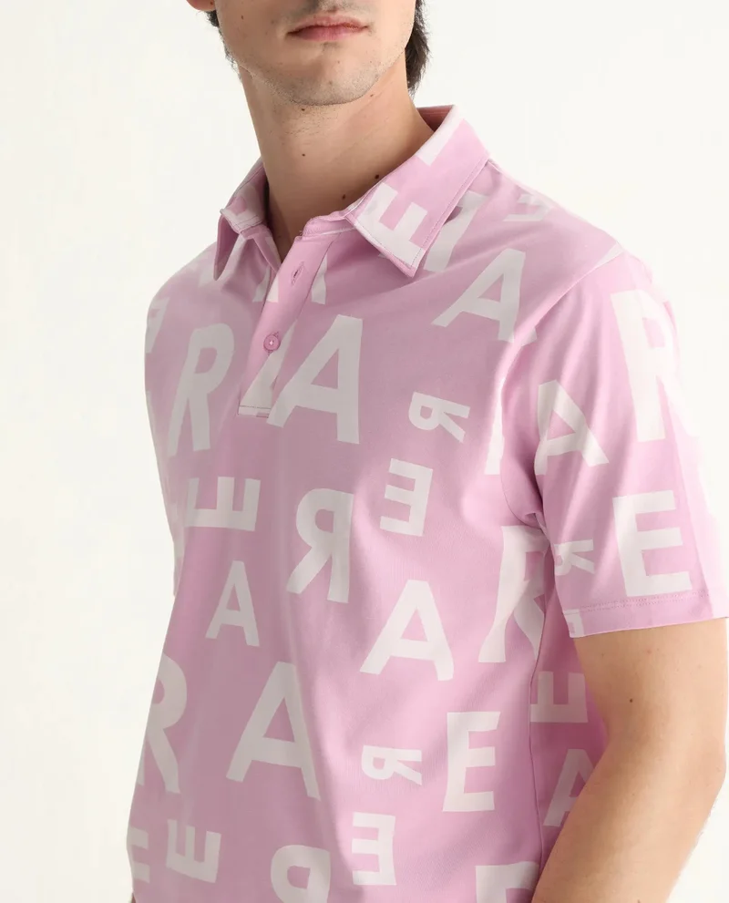 Rare Rabbit Rare Rabbit Men's Rocha Pastel Purple Cotton Lycra Fabric Collared Neck Half Sleeves Statement Polo T-Shirt
