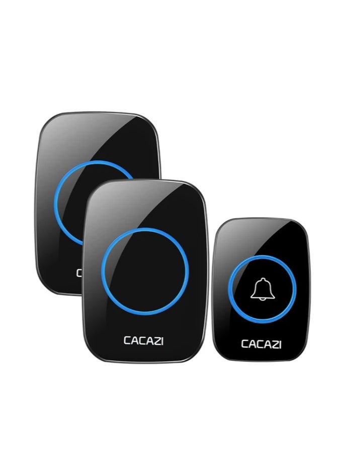 CACAZI - Wireless Doorbell, Plug-in Waterproof Doorbell, 2 Receivers and 1 Transmitter with LED Display, 3 Levels of Volume, 38 Melodies, Suitable for Home, Office, Hotel, Building, Dormitory - Image 1