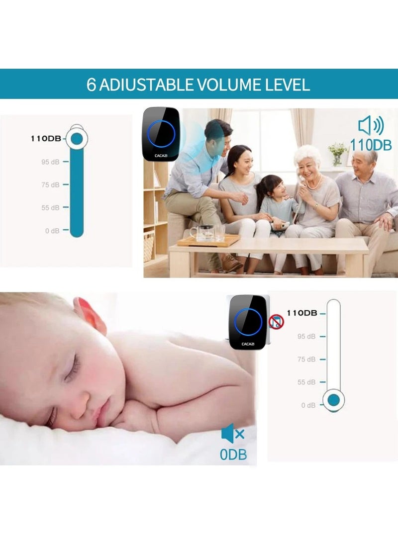 CACAZI - Wireless Doorbell, Plug-in Waterproof Doorbell, 2 Receivers and 1 Transmitter with LED Display, 3 Levels of Volume, 38 Melodies, Suitable for Home, Office, Hotel, Building, Dormitory - Image 1