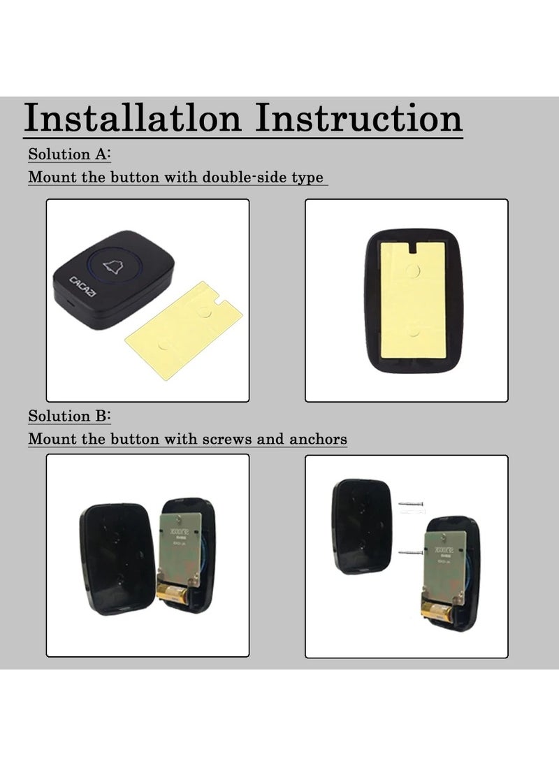 CACAZI - Wireless Doorbell, Plug-in Waterproof Doorbell, 2 Receivers and 1 Transmitter with LED Display, 3 Levels of Volume, 38 Melodies, Suitable for Home, Office, Hotel, Building, Dormitory - Image 1