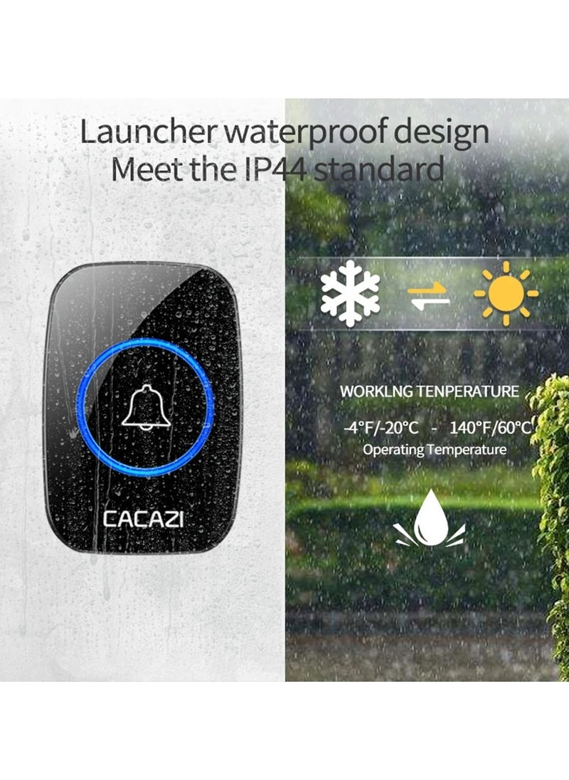 CACAZI - Wireless Doorbell, Plug-in Waterproof Doorbell, 2 Receivers and 1 Transmitter with LED Display, 3 Levels of Volume, 38 Melodies, Suitable for Home, Office, Hotel, Building, Dormitory - Image 1