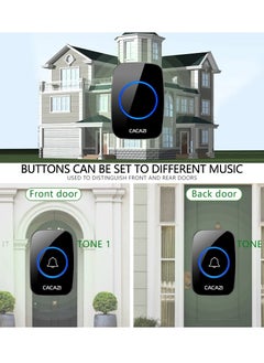 CACAZI Wireless Doorbell, Plug-in Waterproof Doorbell, 2 Receivers and 1 Transmitter with LED Display, 3 Levels of Volume, 38 Melodies, Suitable for Home, Office, Hotel, Building, Dormitory  - Image 4