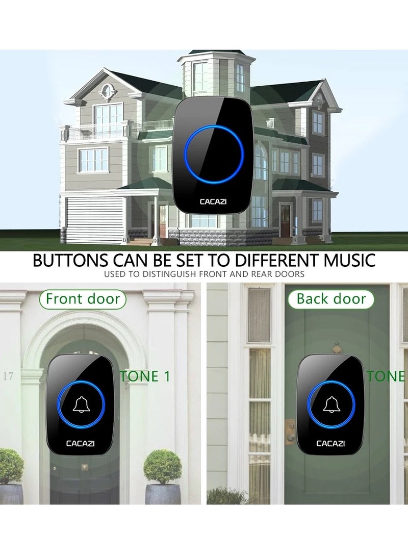 CACAZI - Wireless Doorbell, Plug-in Waterproof Doorbell, 2 Receivers and 1 Transmitter with LED Display, 3 Levels of Volume, 38 Melodies, Suitable for Home, Office, Hotel, Building, Dormitory - Image 1