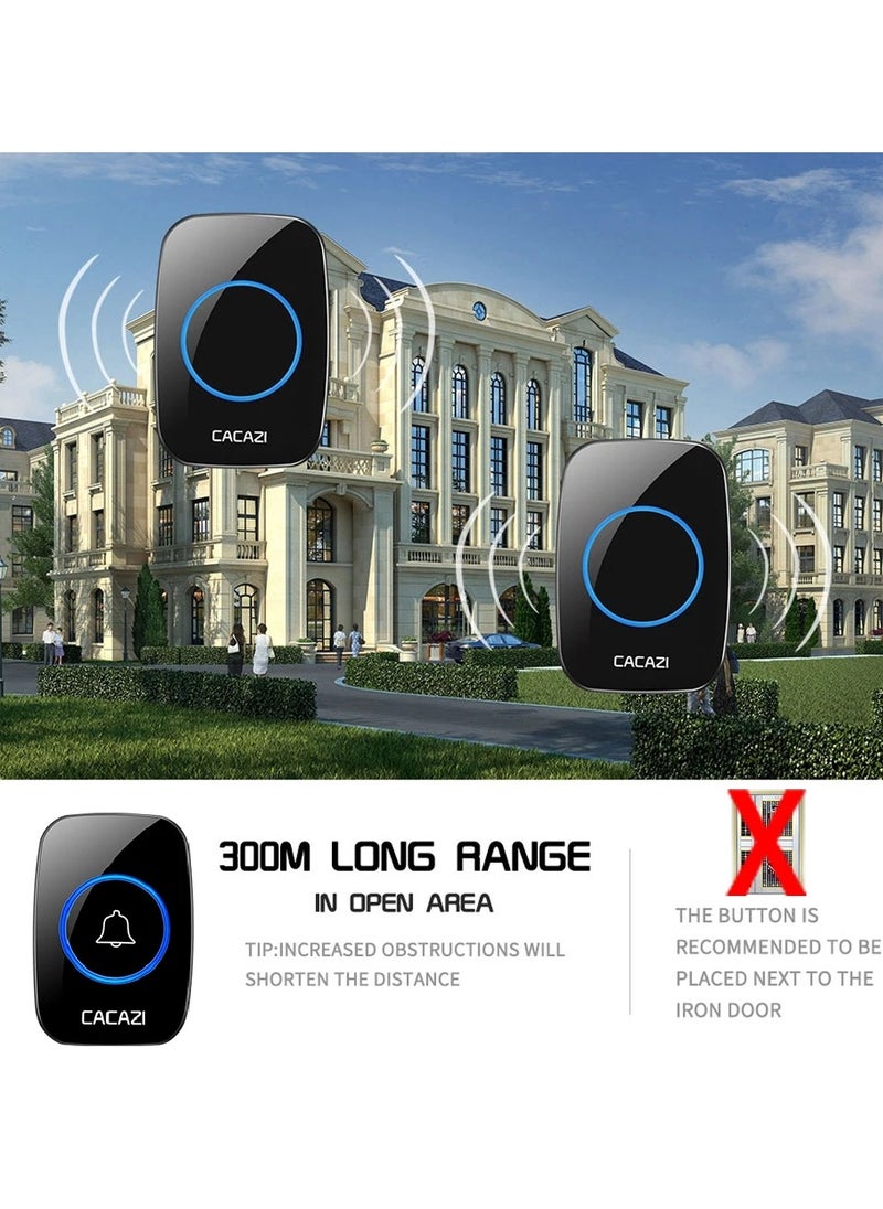 CACAZI - Wireless Doorbell, Plug-in Waterproof Doorbell, 2 Receivers and 1 Transmitter with LED Display, 3 Levels of Volume, 38 Melodies, Suitable for Home, Office, Hotel, Building, Dormitory - Image 1