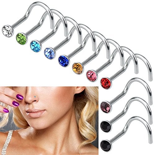 Rbenxia 20G 316L Nose Studs Rings 2.2MM Rhinestone Stainless Steel Nose Body Piercing Rings 20 Pcs Random Color for Unisex - Image 4