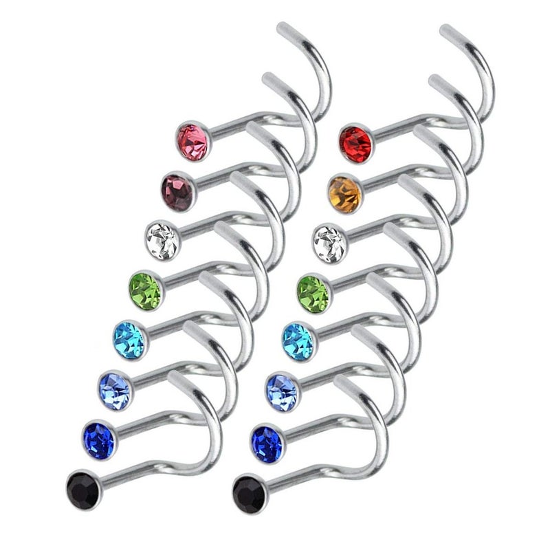 Rbenxia 20G 316L Nose Studs Rings 2.2MM Rhinestone Stainless Steel Nose Body Piercing Rings 20 Pcs Random Color for Unisex - Image 1