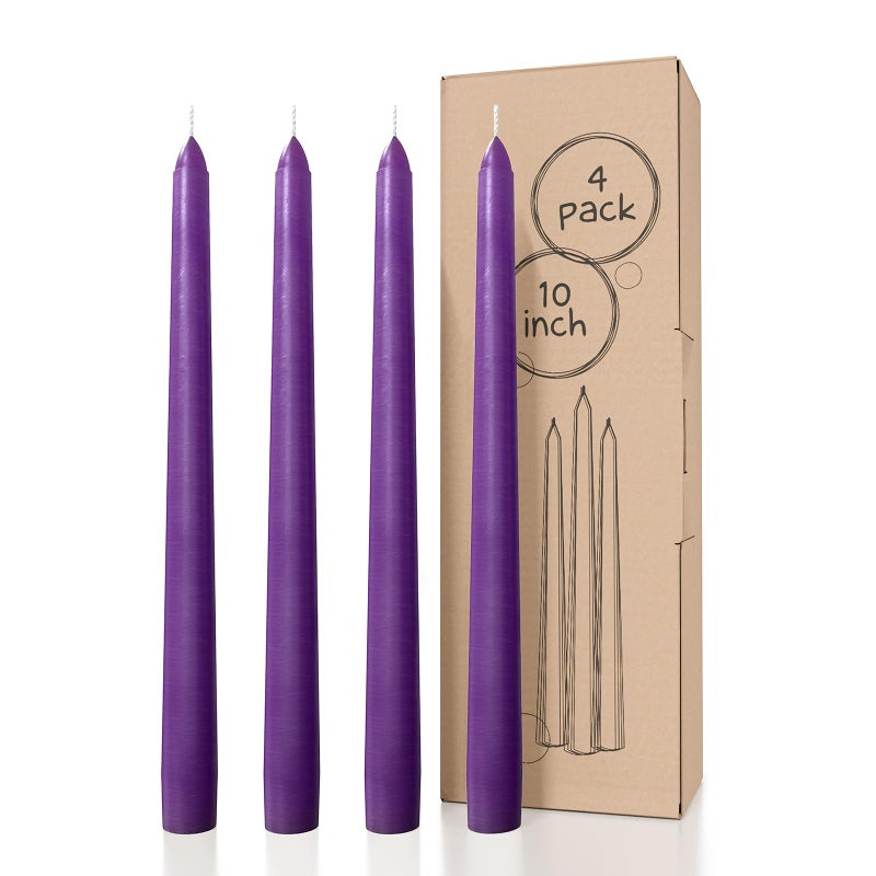 Candwax 10 Inch Taper Candles  Set of 4 Dripless Unscented Purple Candlesticks  Perfect for Dinner and Household Use