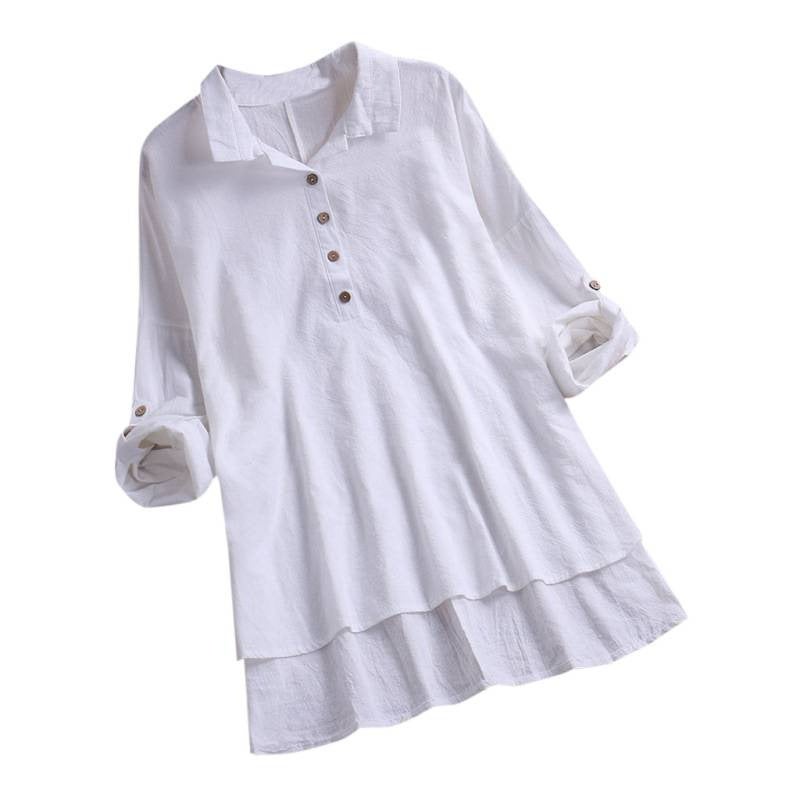 Women's Two-in-One Layered Retro Shirt with Turn-Down Collar - Image 5