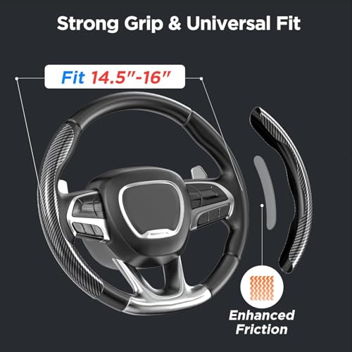 JVCV® 2 Pcs Universal Fit High Gloss Carbon Fiber Texture Segmented Car Steering Wheel Cover Hard Car Wheel Grip Non Slip Cover Protector Interior Accessory (Gold) - Image 5