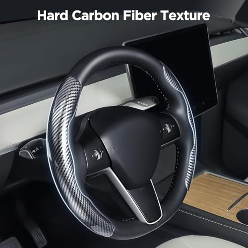 JVCV® 2 Pcs Universal Fit High Gloss Carbon Fiber Texture Segmented Car Steering Wheel Cover Hard Car Wheel Grip Non Slip Cover Protector Interior Accessory (Gold) - Image 4