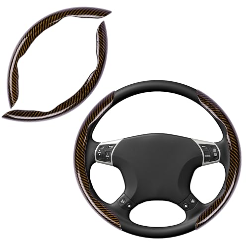 JVCV® 2 Pcs Universal Fit High Gloss Carbon Fiber Texture Segmented Car Steering Wheel Cover Hard Car Wheel Grip Non Slip Cover Protector Interior Accessory (Gold) - Image 1