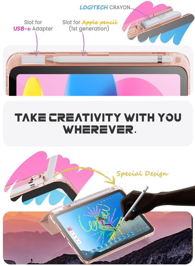 INFILAND Compatible with iPad 10th Generation Case 2022, iPad Case 10th Generation 10.9 Inch, Full Crystal Clear [ Anti-Yellowing ] with Special Slot for Pencil & Charging Adapter, Rose Gold - Image 4