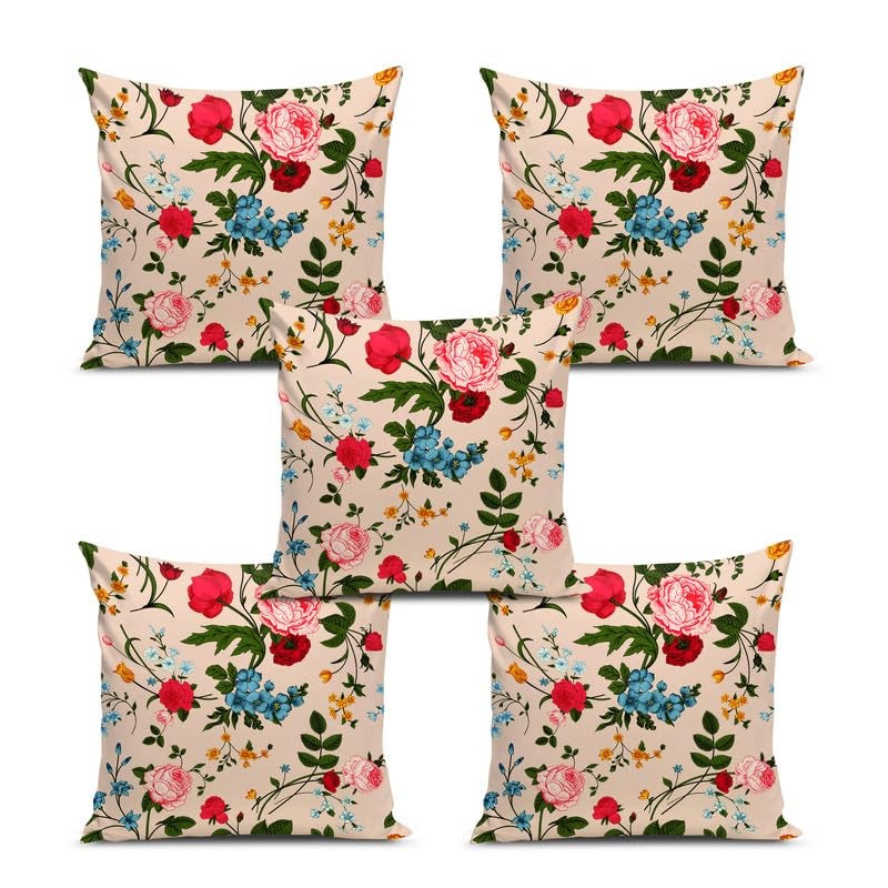 BMRGIFTS Jute Fabric Decorative Designer Printed 200 TC Cushion Cover Decorations For Sofa Living Room 12 X 12 Inch Set Of 5 Multi (CC15) - Image 2