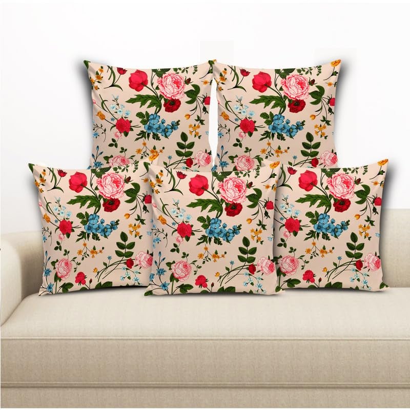 BMRGIFTS Jute Fabric Decorative Designer Printed 200 TC Cushion Cover Decorations For Sofa Living Room 12 X 12 Inch Set Of 5 Multi (CC15) - Image 1