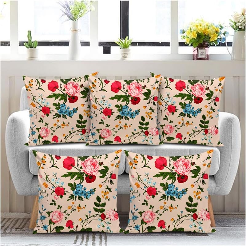 BMRGIFTS Jute Fabric Decorative Designer Printed 200 TC Cushion Cover Decorations For Sofa Living Room 12 X 12 Inch Set Of 5 Multi (CC15) - Image 4