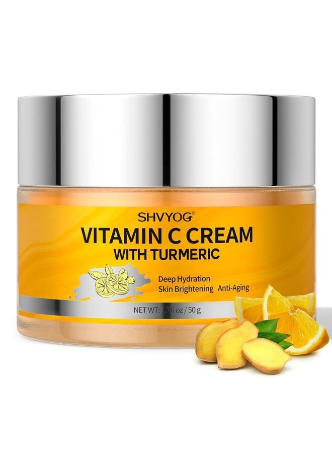 SHVYOG Vitamin C Face Moisturizer, Turmeric Vitamin C Face Cream, Anti-aging Hydration Skin Firming & Brightening Cream for Dark Spots, Wrinkles, Uneven Skin Tone, Vitamin C Lotion for Instant Glow, 1.76 OZ - Image 1