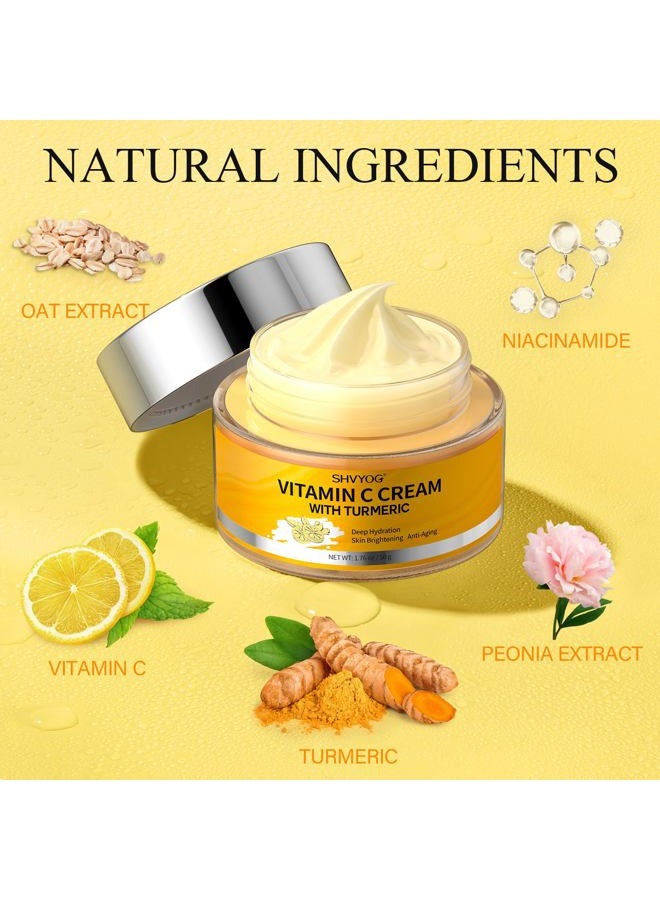 SHVYOG Vitamin C Face Moisturizer, Turmeric Vitamin C Face Cream, Anti-aging Hydration Skin Firming & Brightening Cream for Dark Spots, Wrinkles, Uneven Skin Tone, Vitamin C Lotion for Instant Glow, 1.76 OZ - Image 2