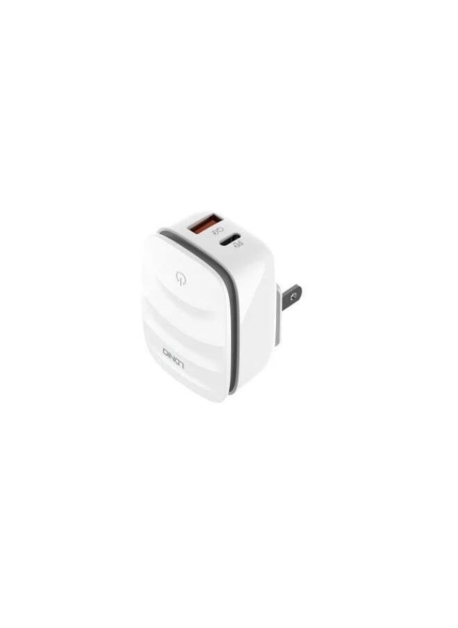 LDNIO - A2425C High Quality EU Plug Fast Charger Dual Port (Type-C & USB) 20W With Type-C To Type-C Charging Cable - White - Image 1
