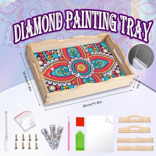 EWJRNSF Diamond Art Kits for Adults Wooden Serving Trays with Handles, 5D Diamond Painting Big Gem Arts and Craft Gifts Trays Decor Gift Home Decor Mandala02 New - Image 2