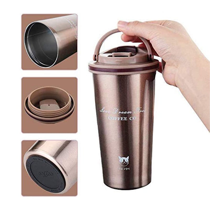 FS COOL 500ml Tumbler with Lid Stainless Steel Vacuum Insulated Double Wall Travel Tumbler Durable Insulated Coffee Mug Thermal Cup with Splash Proof Sliding Lid Gold - Image 4