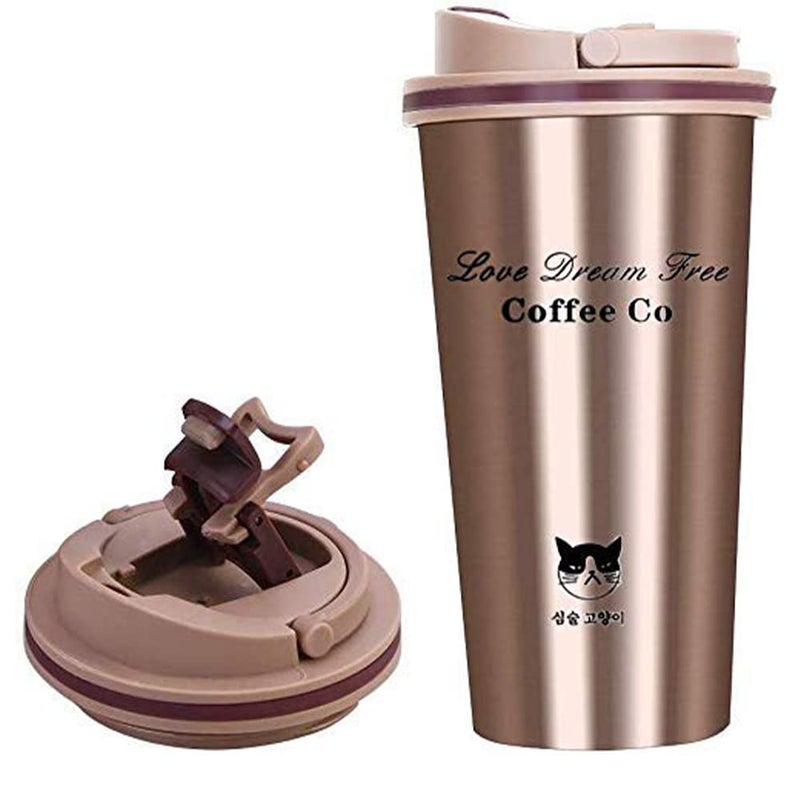 FS COOL 500ml Tumbler with Lid Stainless Steel Vacuum Insulated Double Wall Travel Tumbler Durable Insulated Coffee Mug Thermal Cup with Splash Proof Sliding Lid Gold - Image 1