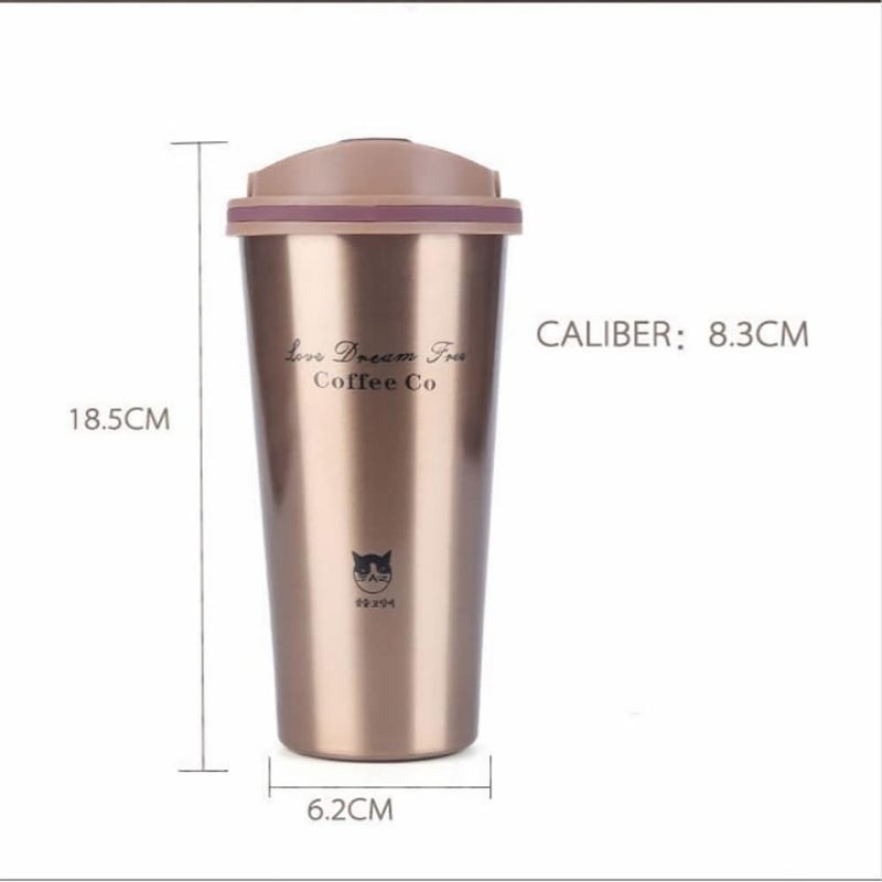 FS COOL 500ml Tumbler with Lid Stainless Steel Vacuum Insulated Double Wall Travel Tumbler Durable Insulated Coffee Mug Thermal Cup with Splash Proof Sliding Lid Gold - Image 2