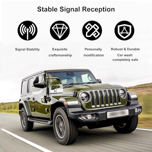 Engirette American Flag Car Truck Bullet Antenna Replacement - Anti-Theft Design for Jeep Wrangler Gladiator JL JK JT Rubicon Sahara Unlimited Sport 4xe Willys Mojave 2007-2025 (Black) - Image 4