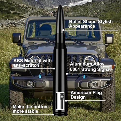 Engirette American Flag Car Truck Bullet Antenna Replacement - Anti-Theft Design for Jeep Wrangler Gladiator JL JK JT Rubicon Sahara Unlimited Sport 4xe Willys Mojave 2007-2025 (Black) - Image 3