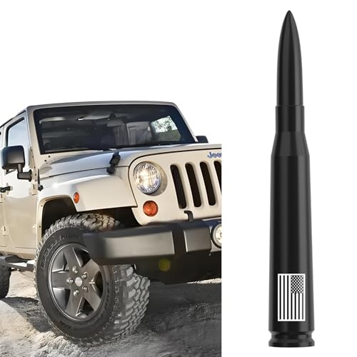 Engirette American Flag Car Truck Bullet Antenna Replacement - Anti-Theft Design for Jeep Wrangler Gladiator JL JK JT Rubicon Sahara Unlimited Sport 4xe Willys Mojave 2007-2025 (Black) - Image 1