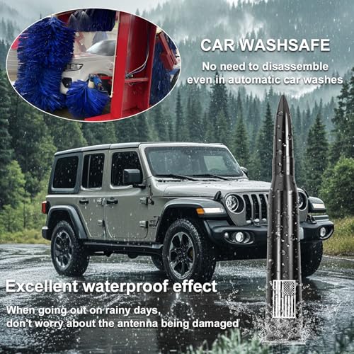 Engirette American Flag Car Truck Bullet Antenna Replacement - Anti-Theft Design for Jeep Wrangler Gladiator JL JK JT Rubicon Sahara Unlimited Sport 4xe Willys Mojave 2007-2025 (Black) - Image 5