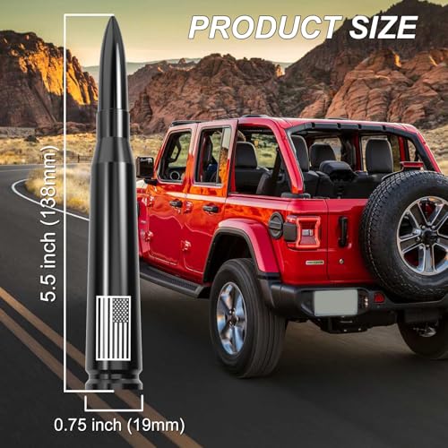 Engirette American Flag Car Truck Bullet Antenna Replacement - Anti-Theft Design for Jeep Wrangler Gladiator JL JK JT Rubicon Sahara Unlimited Sport 4xe Willys Mojave 2007-2025 (Black) - Image 2