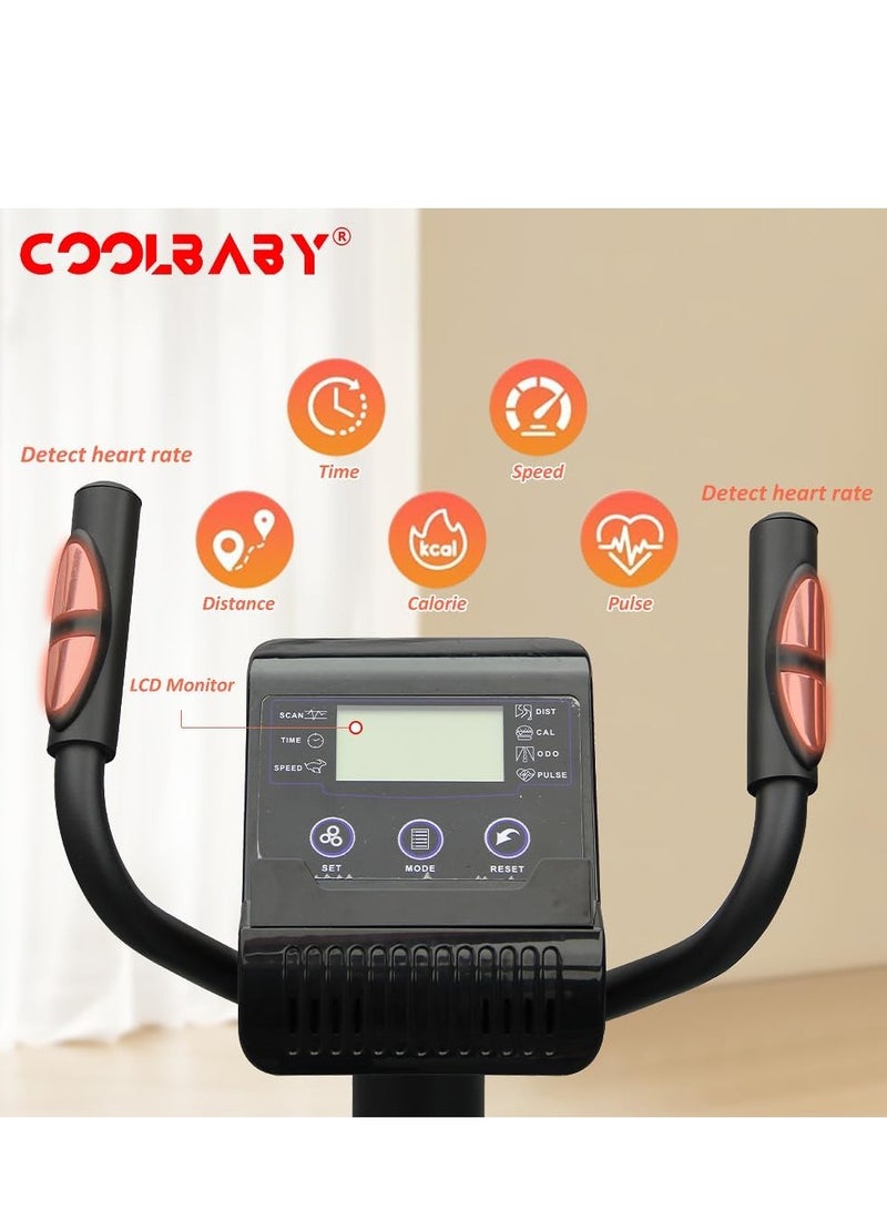 Cool Baby Style COOLBABY Exercise Bikes Stationary Indoor Recumbent Bikes with Backrest,Magnetic Stationary Bike for Home Office, 8 Levels Resistance, Max Weight 110 KG  - Image 4