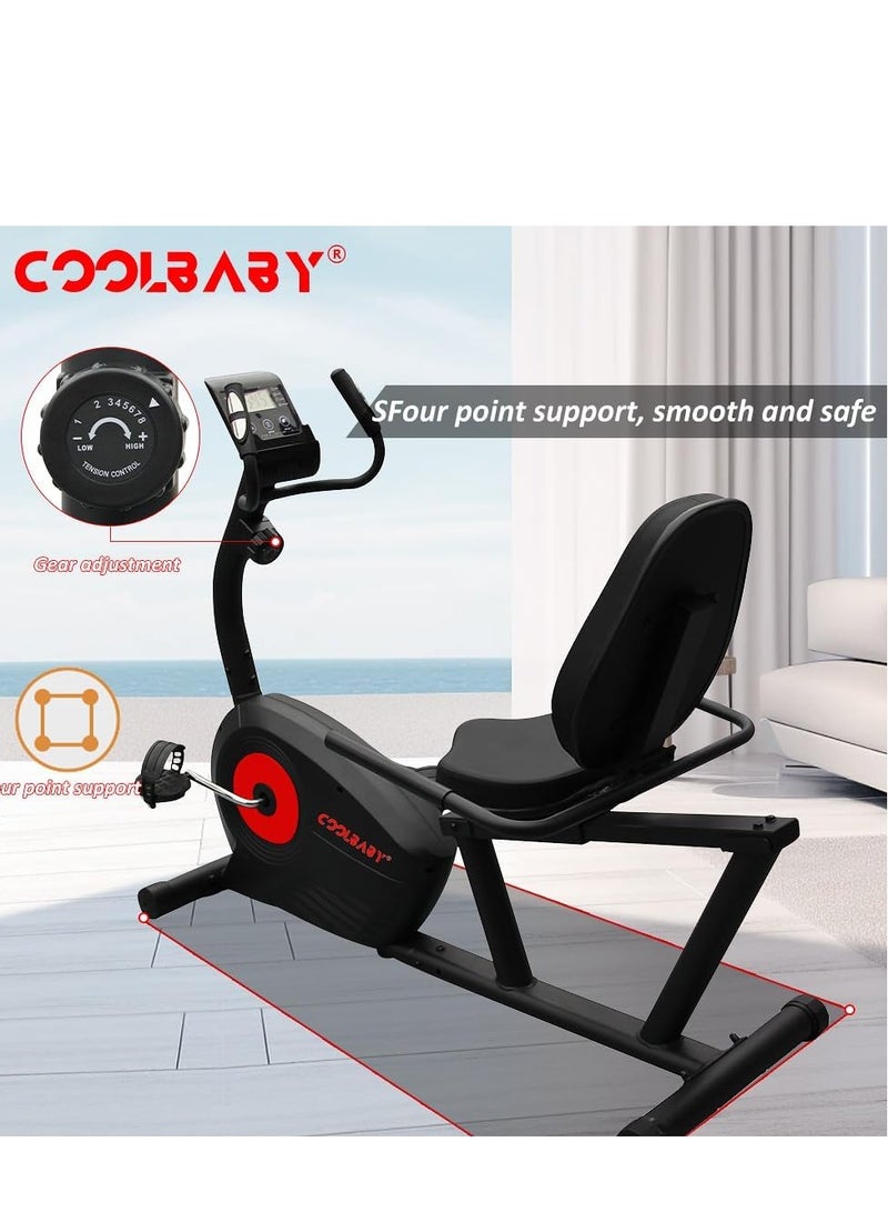 Cool Baby Style COOLBABY Exercise Bikes Stationary Indoor Recumbent Bikes with Backrest,Magnetic Stationary Bike for Home Office, 8 Levels Resistance, Max Weight 110 KG  - Image 5