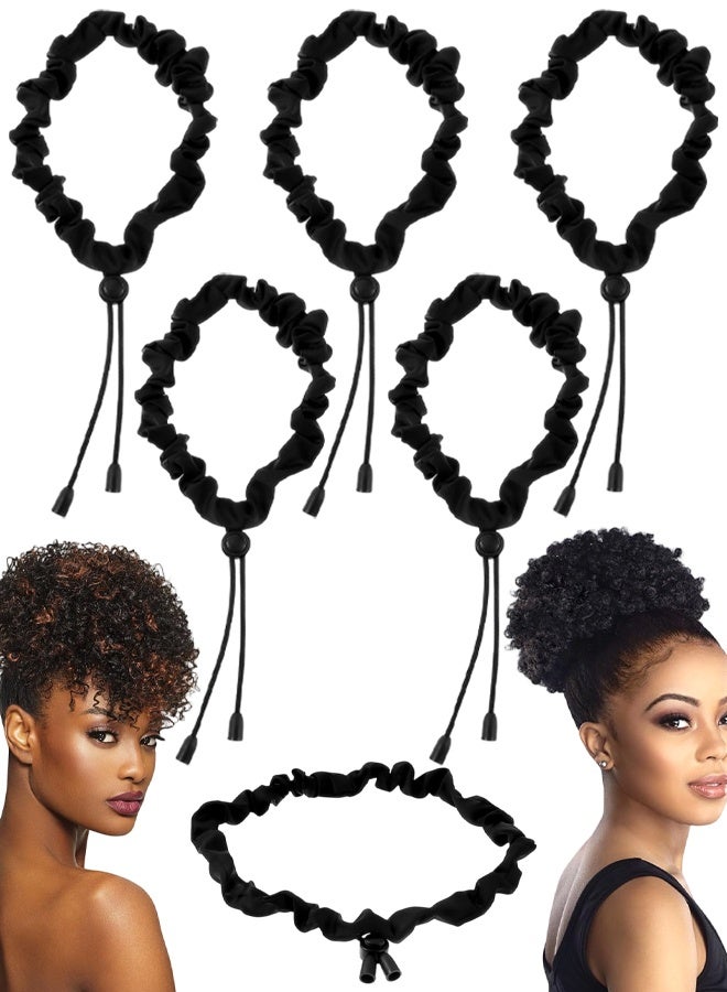 5 PCS Adjustable Silk Hair Bands, Black Curly Silk Hair Ties,  For Women Thick Curly Hairs Bun - Image 1